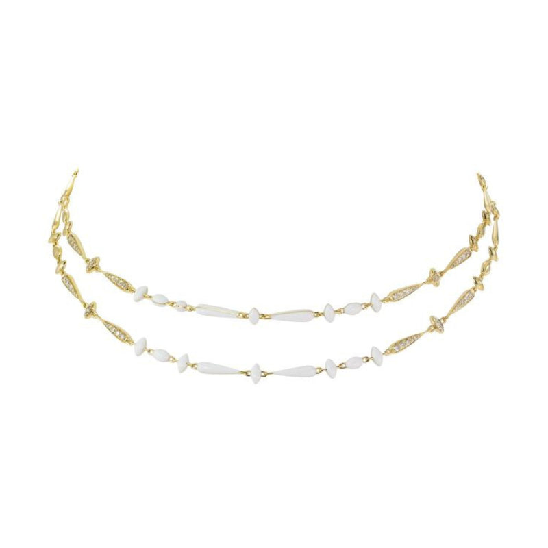 Etho Maria Jewelry - Noble 18K Yellow Gold Brown Diamond and White Ceramic Double Row Necklace | Manfredi Jewels