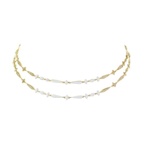 Noble 18K Yellow Gold Brown Diamond and White Ceramic Double Row Necklace