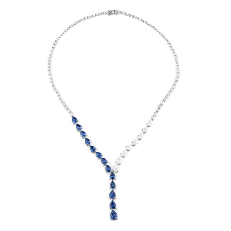 Facet Barcelona Jewelry - Red Carpet 18K White Gold Mixed Cuts 31.91 ct Sapphire & Diamond Necklace | Manfredi Jewels