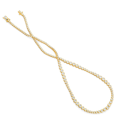 Facet Barcelona Jewelry - Tennis Round Bezel 14K Yellow Gold 4 ct Diamond Tennis Necklace | Manfredi Jewels