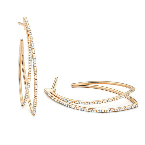 Trends 14K Yellow Gold Diamond Pavé Double Edge Line Hoop Earrings