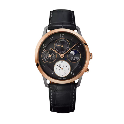 SLIM D - GRAINED HERMES QUANTIEME PERPETUEL LARGE WATCH