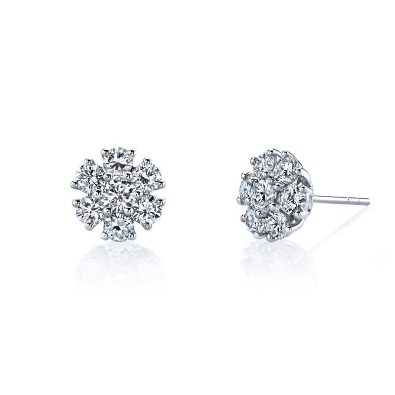 Manfredi Jewels Jewelry - 18K White Gold 1.68Ct Round Diamond Flower Stud Earrings | Manfredi Jewels