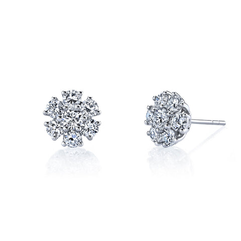 18K White Gold 1.68Ct Round Diamond Flower Stud Earrings