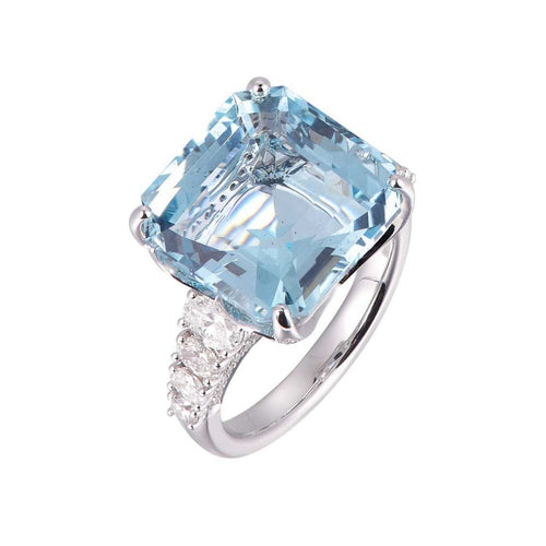 Manfredi Jewels Jewelry - 18K White Gold 11.83ct Aquamarine and Diamond Ring | Manfredi Jewels