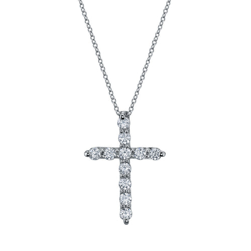 Manfredi Jewels Jewelry - 18K White Gold 2.63 ct Round Diamond Cross Pendant Necklace | Manfredi Jewels