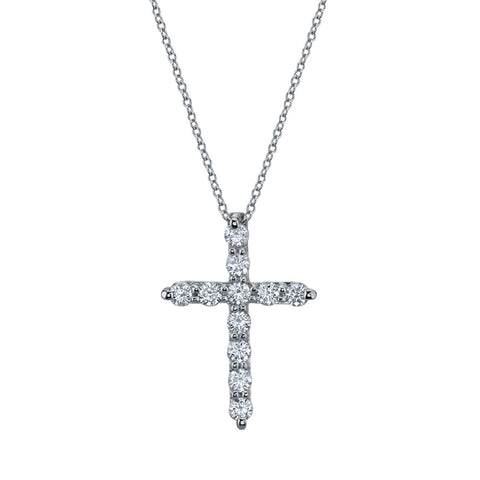 18K White Gold 2.63 ct Round Diamond Cross Pendant Necklace