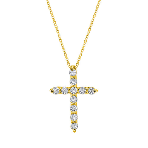 Manfredi Jewels Jewelry - 18K Yellow Gold 0.23 ct Round Diamond Cross Pendant Necklace | Manfredi Jewels