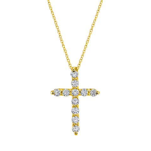 18K Yellow Gold 0.23 ct Round Diamond Cross Pendant Necklace