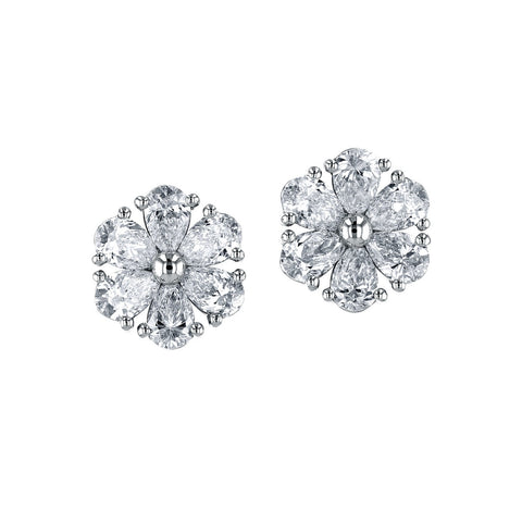 4.90Ct Diamond Pear Cut Flower 18K White Gold Stud Earring