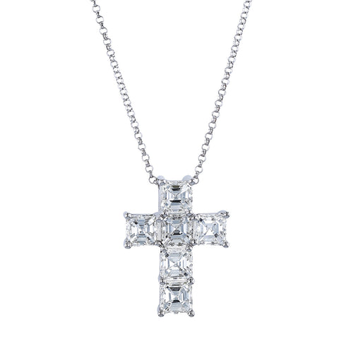 Manfredi Jewels Jewelry - Asscher Cut Platinum 3.16 ct Diamond Cross Pendant Necklace | Manfredi Jewels