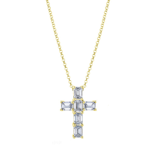 Manfredi Jewels Jewelry - Emerald Cut 18K Yellow Gold 1.25ct Diamond Cross Pendant Necklace | Manfredi Jewels