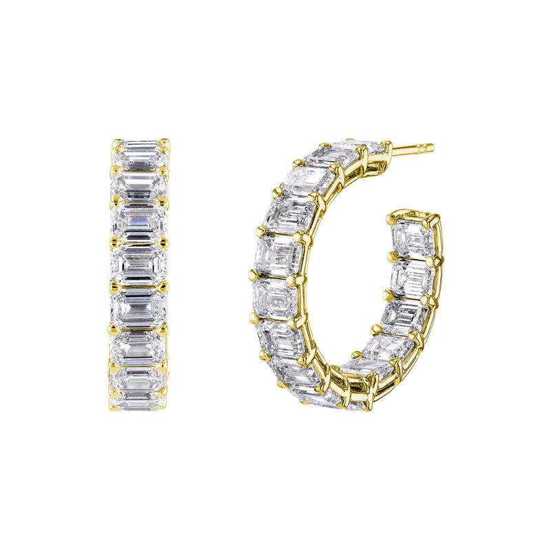 Manfredi Jewels Jewelry - Emerald Cut 18K Yellow Gold 9.79ct Diamond Hoop Earrings | Manfredi Jewels