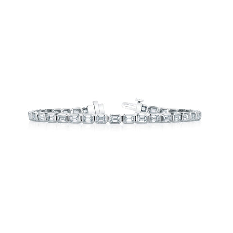 Emerald Cut Bezel Set 18K White Gold 14.40ct Diamond Tennis Bracelet