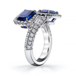 Manfredi Jewels - Emerald Cut Platinum 4.67ct Sapphire & Diamond Bypass Ring | Manfredi Jewels