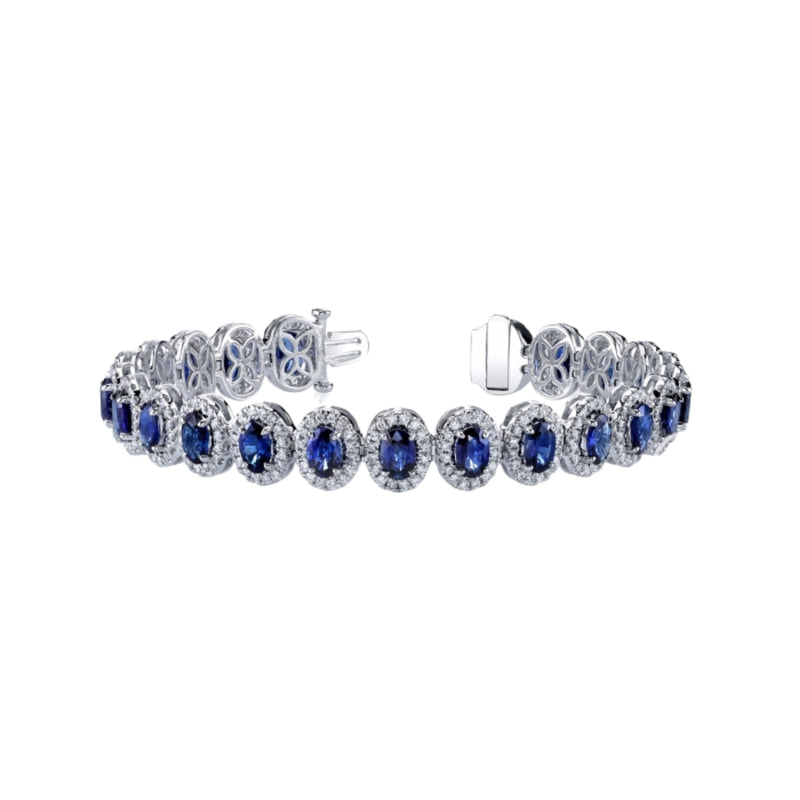 Manfredi Jewels Jewelry - Oval Cut 21.32ct 18K White Gold Sapphire & Diamond Bracelet | Manfredi Jewels