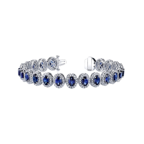 Oval Cut 21.32ct 18K White Gold Sapphire & Diamond Bracelet