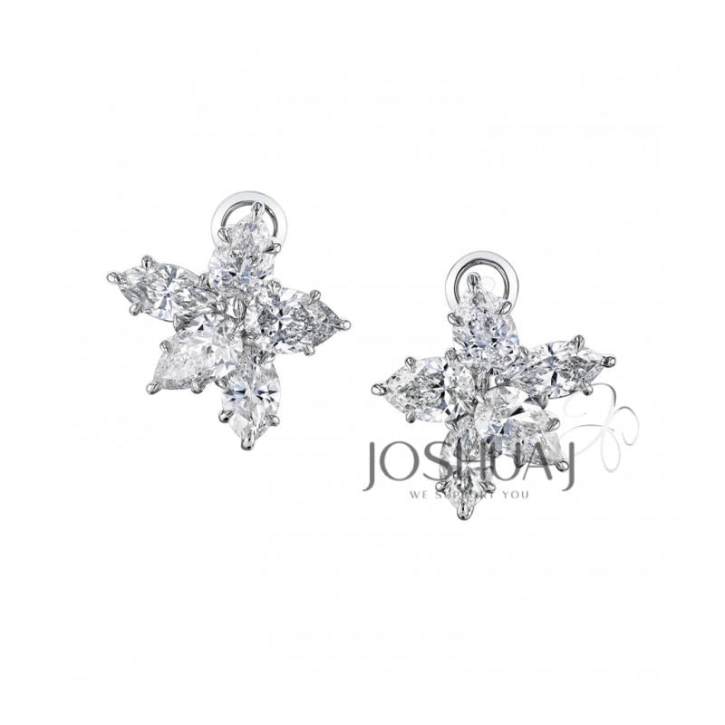 Manfredi Jewels - Pear and Marquise Cut Platinum 4.51ct Diamond Cluster Earrings | Manfredi Jewels