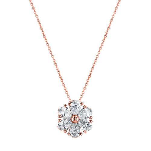 Manfredi Jewels Jewelry - Pear Cut 18K Rose Gold 3.04 ct Diamond Flower Pendant Necklace | Manfredi Jewels