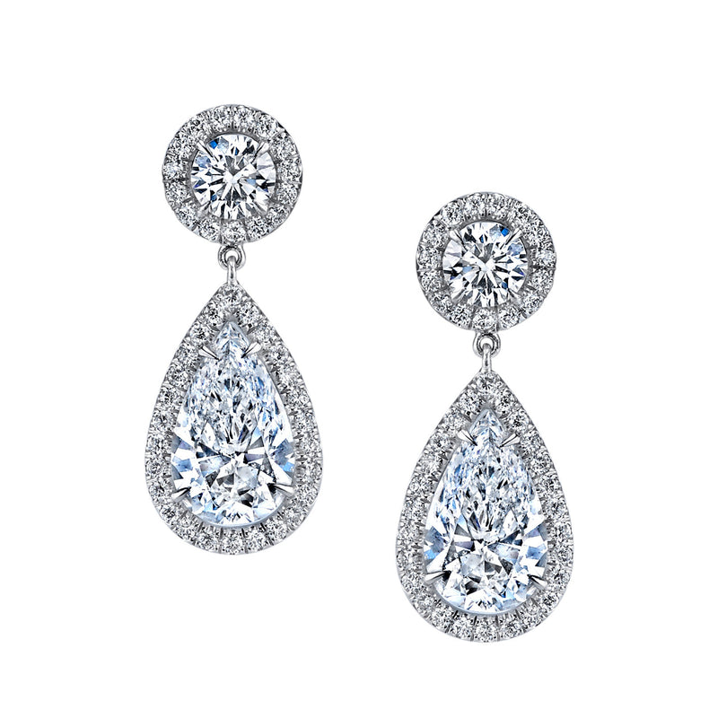 Manfredi Jewels Jewelry - Pear Cut Platinum 3.46ct White Diamond Dangle Earrings | Manfredi Jewels