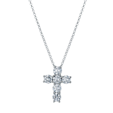 Platinum 1.45 ct Round Diamond Cross Pendant Necklace