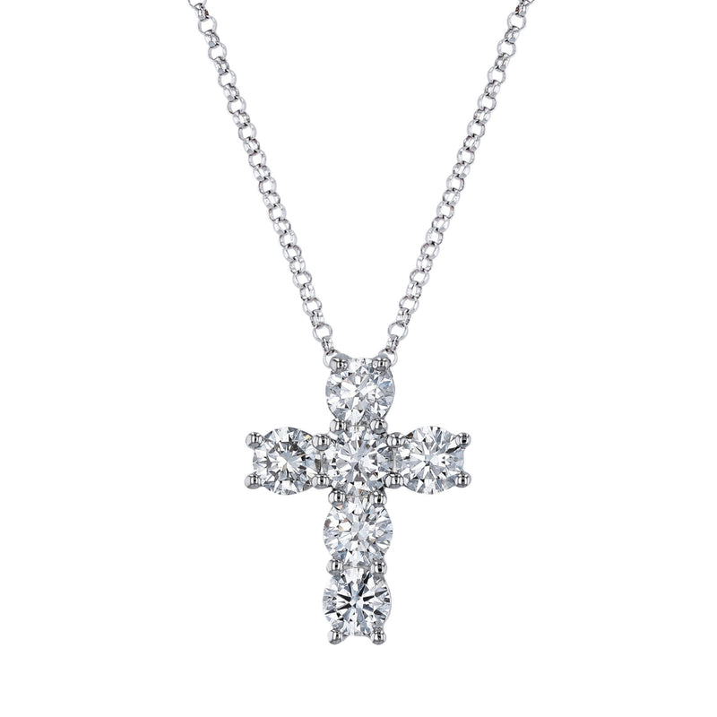 Manfredi Jewels Jewelry - Platinum 4.33 ct Round Diamond Cross Pendant Necklace | Manfredi Jewels