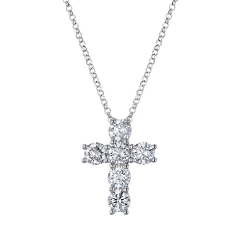 Platinum 4.33 ct Round Diamond Cross Pendant Necklace