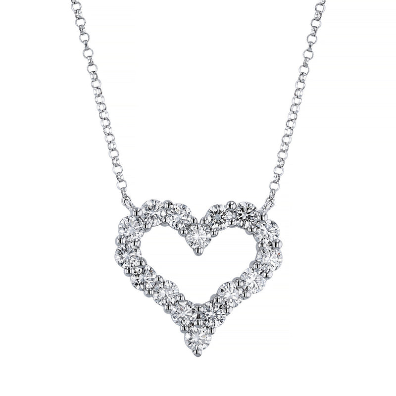 Manfredi Jewels Jewelry - Round Cut 18K White Gold 2.62 ct Diamond Heart Pendant Necklace | Manfredi Jewels