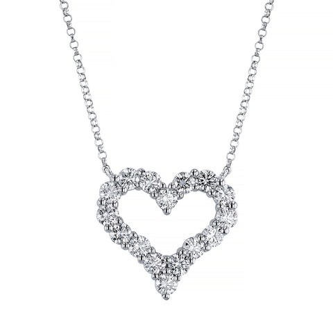 Round Cut 18K White Gold 2.62 ct Diamond Heart Pendant Necklace