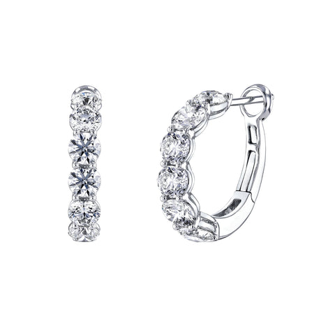 Round Cut 18K White Gold 2.78ct  Diamond Hoop Earrings