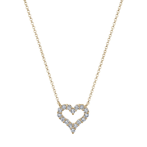 Round Cut 18K Yellow Gold 0.34ct Diamond Heart Pendant Necklace