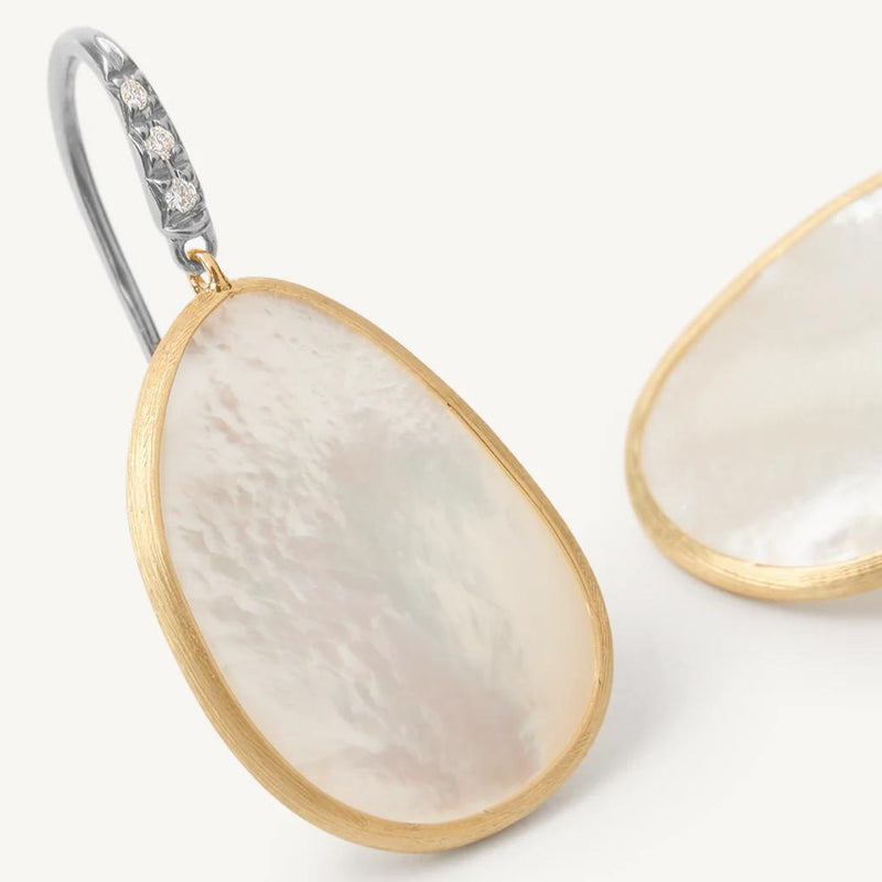 Marco Bicego Jewelry - Lunaria 18K Yellow Gold & Mother of Pearl Drop Earrings With Diamonds Medium | Manfredi Jewels