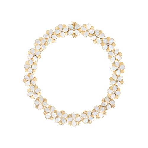 Marco Bicego Jewelry - Petali 18K Yellow Gold Flower Collar Mother of Pearl and Diamond Necklace | Manfredi Jewels