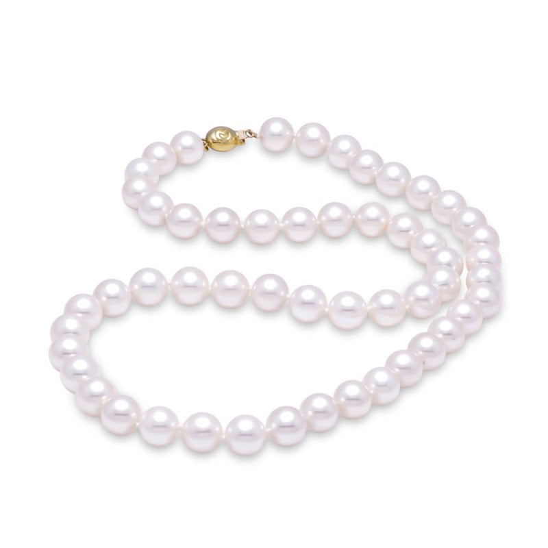 Mastoloni Jewelry - Akoya Pearl 18K Yellow Gold Ball Clasp 8-8.5mm Silver Rose A + Strand Necklace | Manfredi Jewels