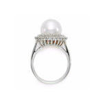 Mastoloni Jewelry - Cultured Fresh Water White Pearl 18K White Gold 10.5mm Double Halo Diamond Ring | Manfredi Jewels
