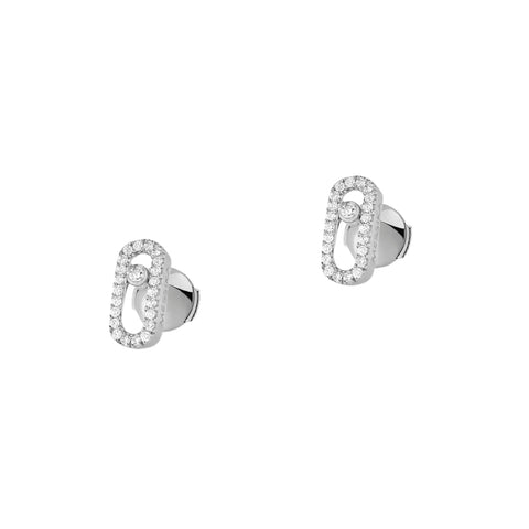 Move Uno 18K White Gold Pavé Diamond Earrings