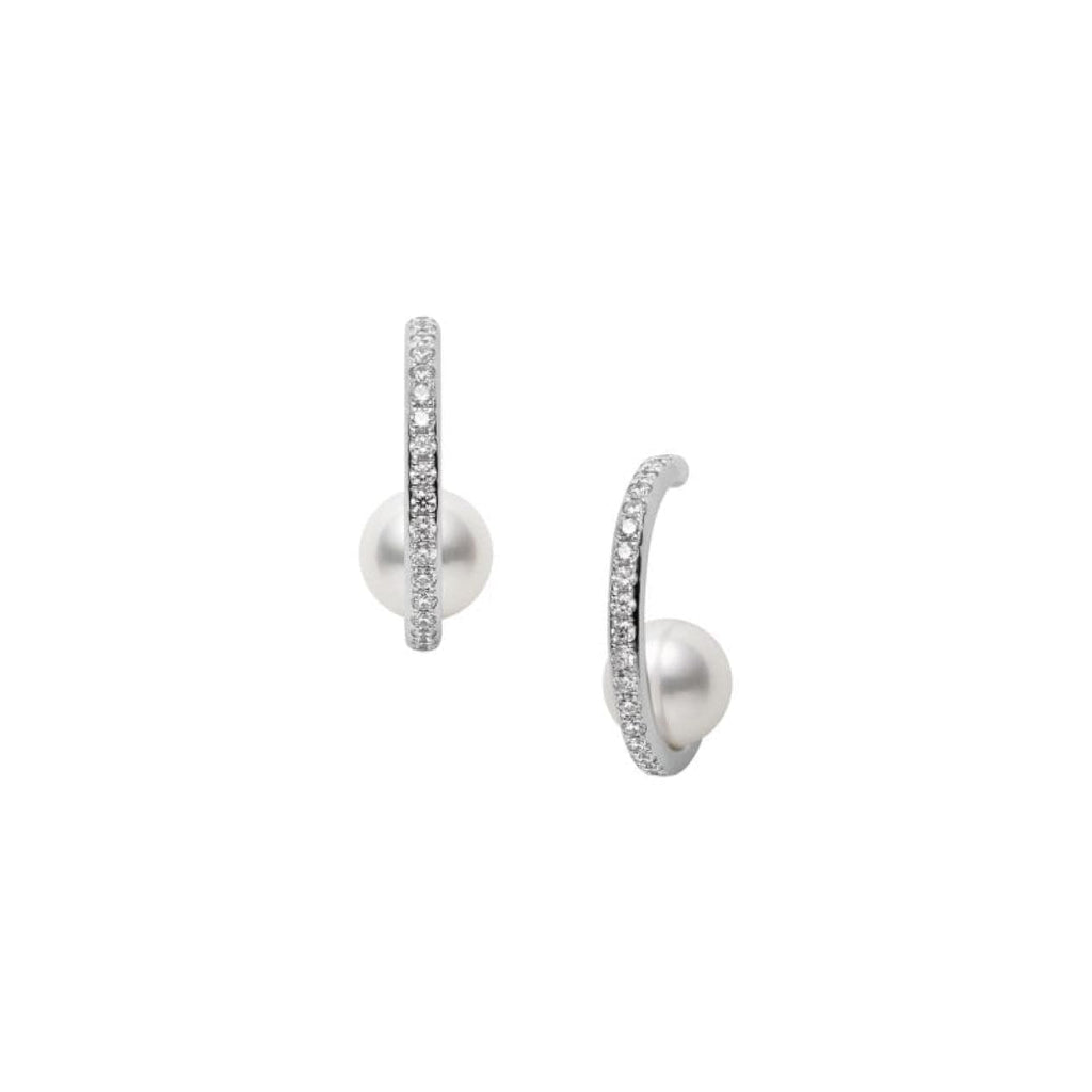 White Floating Pearl 50mm 14K Gold Filled Hoop Earrings - Jean Joaillerie