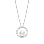 Mikimoto Jewelry - Classic Elegance 18K White Gold Akoya Cultured Pearl & Diamond Circle Pendant Necklace | Manfredi Jewels