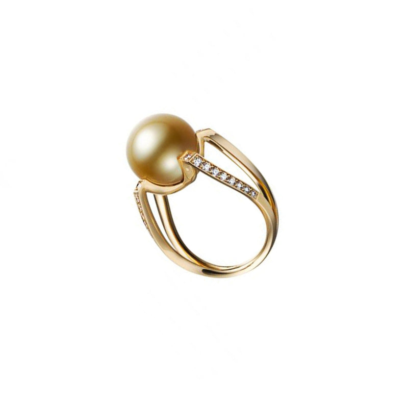 Mikimoto Jewelry - M Collection 18K Yellow Gold Golden South Sea Cultured Pearl & Diamond Ring | Manfredi Jewels