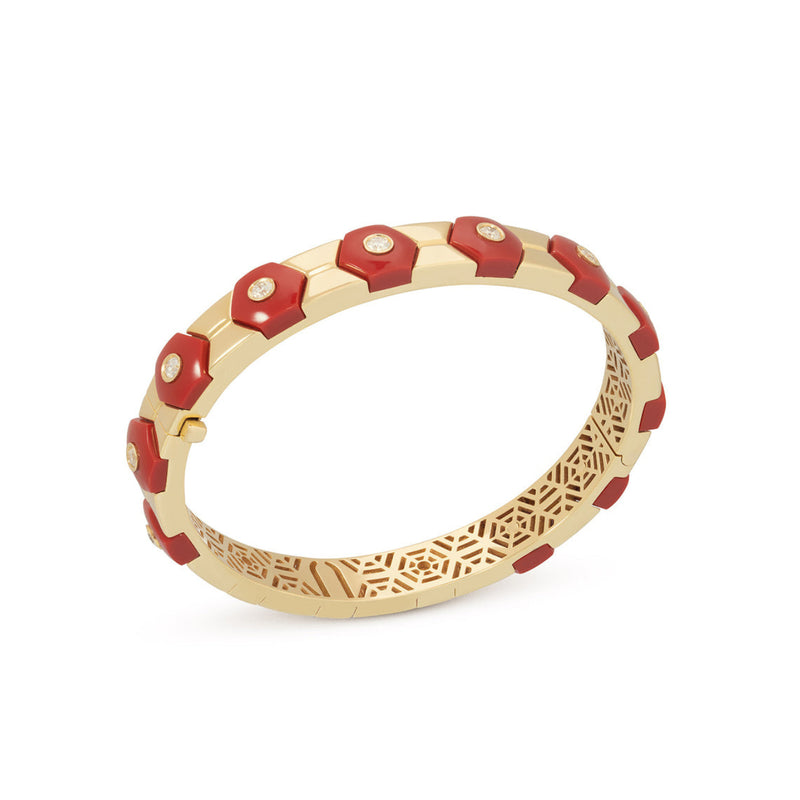 Miseno Jewelry - Baia Sommersa 18K Yellow Gold Coral & Diamond Bangle Bracelet | Manfredi Jewels