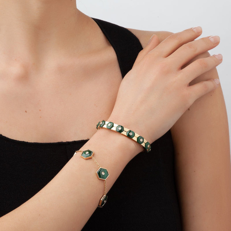 Miseno Jewelry - Baia Sommersa 18K Yellow Gold Malachite & Diamond Bangle Bracelet | Manfredi Jewels