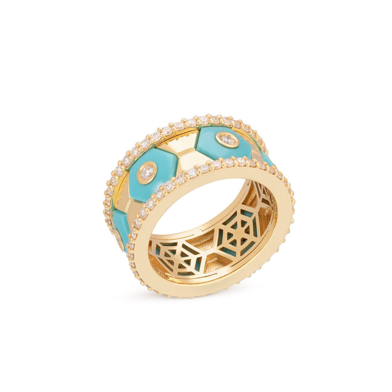 Miseno Jewelry - Baia Sommersa 18K Yellow Gold Turquoise & Diamond Band Ring | Manfredi Jewels