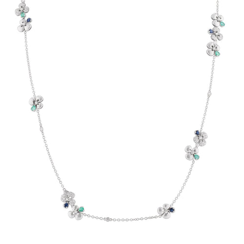 Miseno Jewelry - Ischia 18K White Gold Sapphires & Emeralds Diamond Pavé Long Necklace | Manfredi Jewels