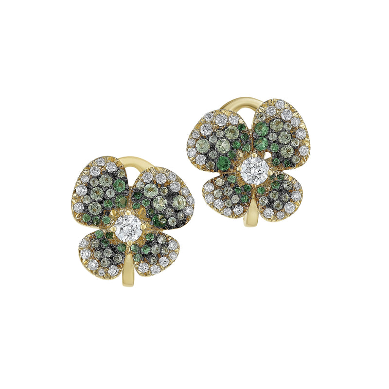 Miseno Jewelry - Ischia 18K Yellow Gold Diamond & Tsavorite Pavé Flower Stud Earrings | Manfredi Jewels