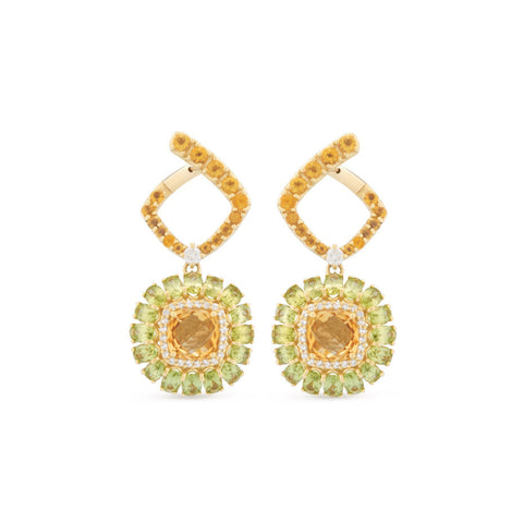 Procida 18K Yellow Gold Citrine & Peridot Diamond Drop Earrings