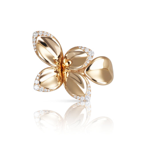 Pasquale Bruni Jewelry - Giardini Segreti 18K Rose Gold Five Leaves Small Flower Ring with White Diamonds | Manfredi Jewels