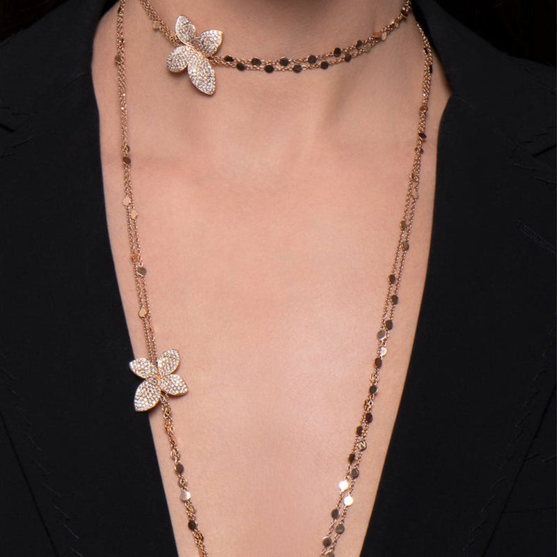 Pasquale Bruni Jewelry - Giardini Segreti 18K Rose Gold Sautoir Flower Diamond Station Necklace | Manfredi Jewels