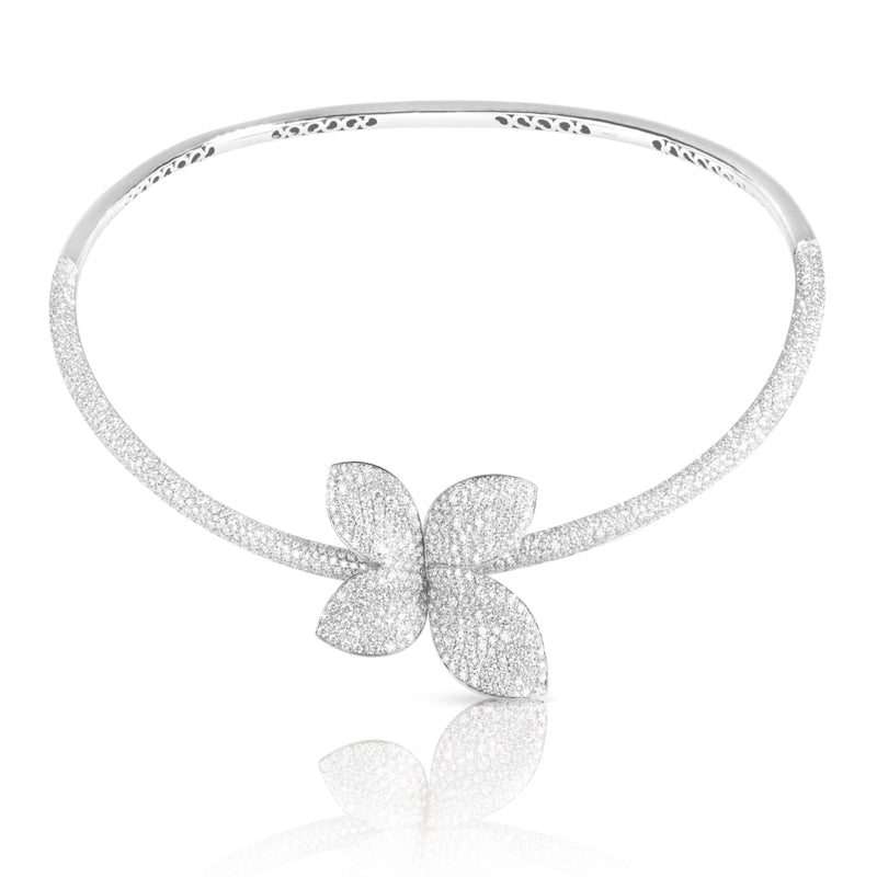 Pasquale Bruni Jewelry - Giardini Segreti 18K White Gold Diamond Pavé Single Flower Collier Necklace | Manfredi Jewels