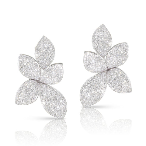 Giardini Segreti 18K White Gold Pavé Diamond Large Flower and Peatal Drop Earrings