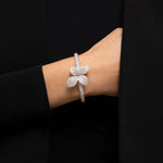 Pasquale Bruni Jewelry - Giardini Segreti 18K White Gold Pavé Diamond Large Flower Bangle Bracelet | Manfredi Jewels